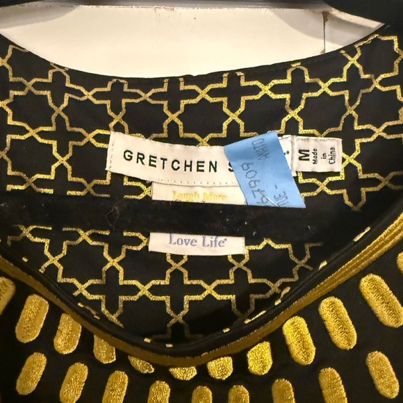 ✨ Gretchen Scott Black & Gold Embroidered Shift Dress ✨ - Picture 2 of 3
